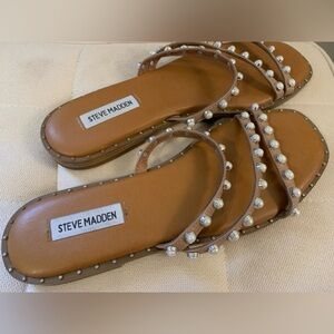Steve Madden Tan Pearl-Embellished Women's Sandals